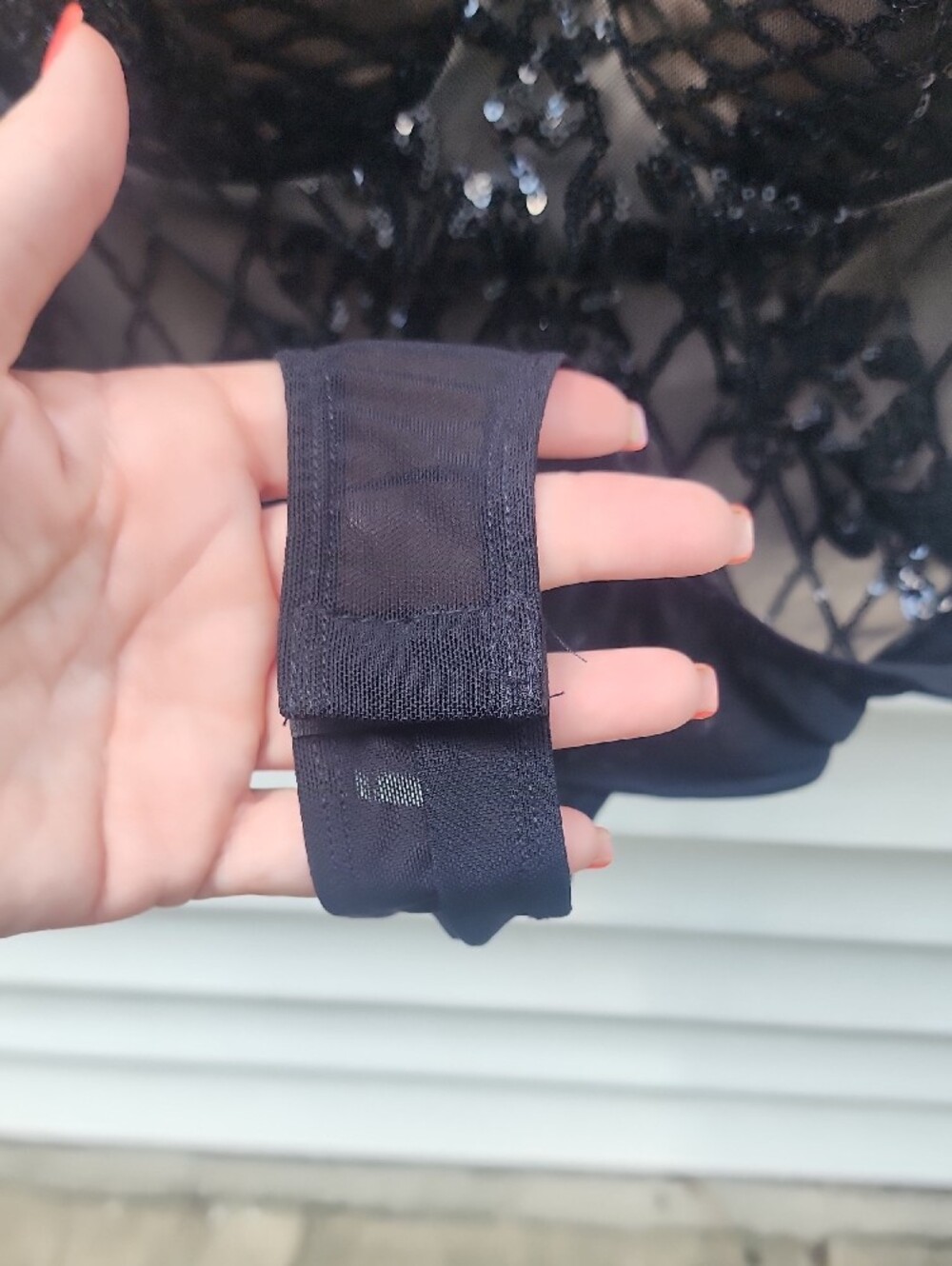 Lulu's Black and Nude Sequin Contrast Lined Bodysuit, Snap Closure - Picture 5 of 10
